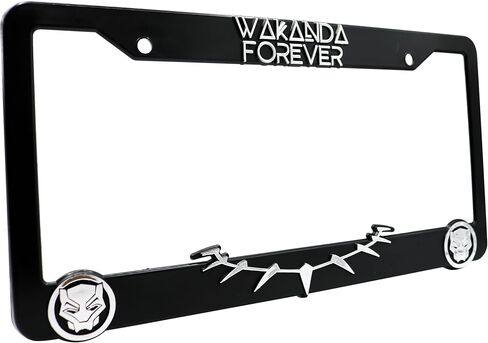 Wakanda Forever 3D Raised License Plate Frame | 1 Pack Car License Plate Cover | Universal US Car Black License Plate Holder | Auto Accessories (Car, Truck and SUV) (Chrome) in Saudi Arabia