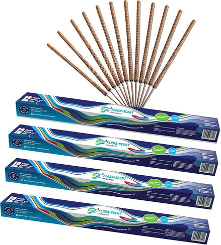 48-Pack All-Natural Incense Sticks, 36-Hour Outdoor Protection, Flora Geraniol, Chemical-Free & USA Crafted in Saudi Arabia