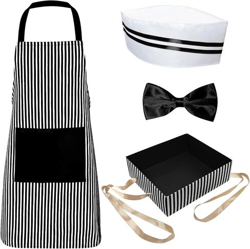 4pcs Adult Halloween Costumes for Women Men, 1950s Hot Dog Vendor Costume Adult with Apron, Hats, Bow Ties, Snack Tray in Saudi Arabia