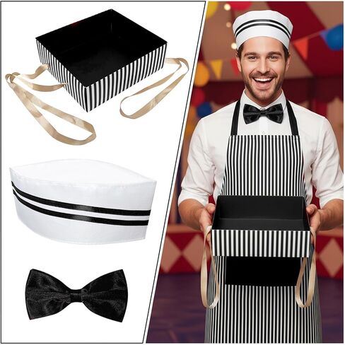 4pcs Adult Halloween Costumes for Women Men, 1950s Hot Dog Vendor Costume Adult with Apron, Hats, Bow Ties, Snack Tray in Saudi Arabia