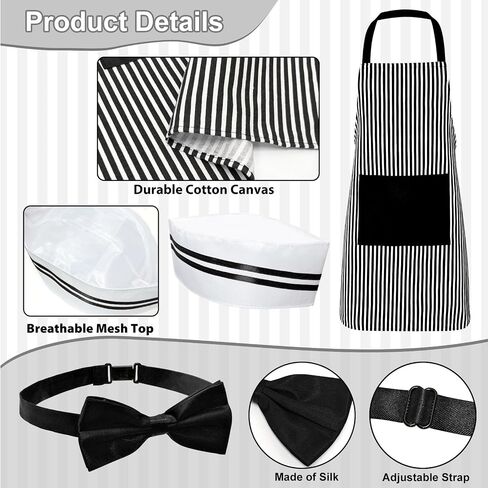 4pcs Adult Halloween Costumes for Women Men, 1950s Hot Dog Vendor Costume Adult with Apron, Hats, Bow Ties, Snack Tray in Saudi Arabia