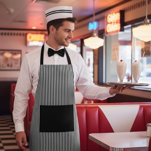 4pcs Adult Halloween Costumes for Women Men, 1950s Hot Dog Vendor Costume Adult with Apron, Hats, Bow Ties, Snack Tray in Saudi Arabia