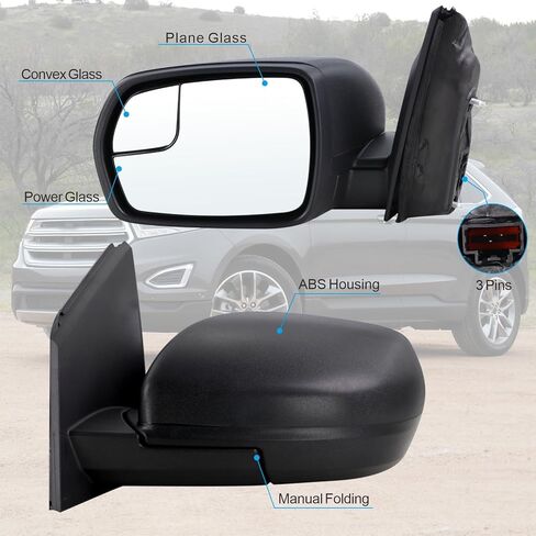 Right Passenger Side Mirror Compatible With 2015 2016 2017 2018 Ford Edge With Manual Folding Power Glass Matte Black Replace#FT4Z17682AA(3Pins) in Saudi Arabia