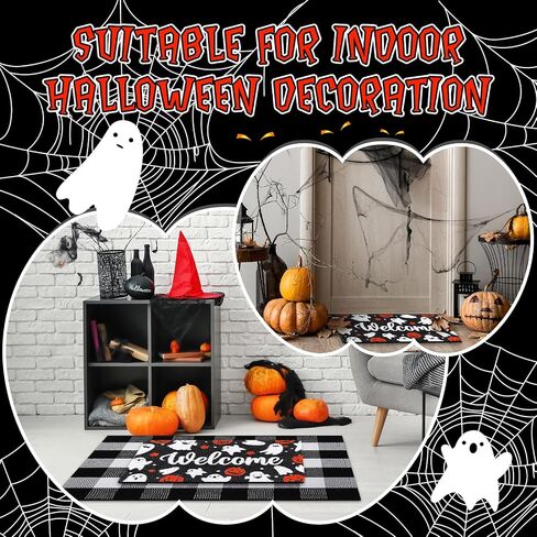 سجادة باب الهالوين Happy Halloween ترحيب ممسحة الباب الأمامي سجادة الباب الأمامي لتزيين المنزل في الأماكن المغلقة مقاس 18 × 30 بوصة (الشبح واليقطين) in Saudi Arabia