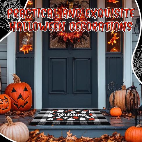 سجادة باب الهالوين Happy Halloween ترحيب ممسحة الباب الأمامي سجادة الباب الأمامي لتزيين المنزل في الأماكن المغلقة مقاس 18 × 30 بوصة (الشبح واليقطين) in Saudi Arabia