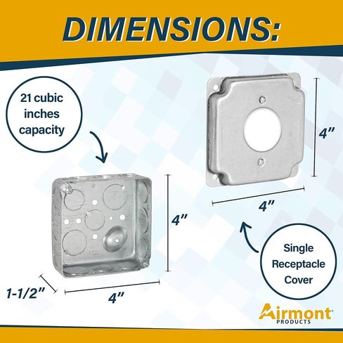 Outlet Box Kit, Includes 4x4'' Drawn Metal Electrical Box, 2 Tamper Resistant 20 Amp Duplex Receptacle Outlets, Duplex Receptacle 4x4'' Cover, Sixteen Knockouts, Green Pigtail Grounding Wire and Screw in Saudi Arabia