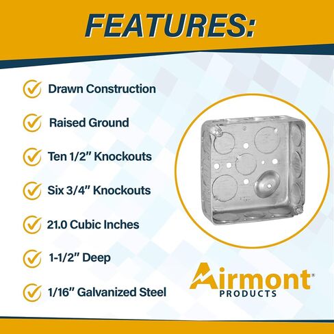 Outlet Box Kit, Includes 4x4'' Drawn Metal Electrical Box, 2 Tamper Resistant 20 Amp Duplex Receptacle Outlets, Duplex Receptacle 4x4'' Cover, Sixteen Knockouts, Green Pigtail Grounding Wire and Screw in Saudi Arabia