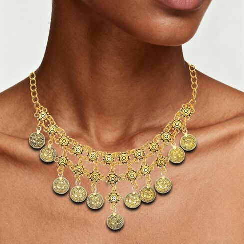 بوهو عملة سحر قلادة للنساء الطبقات عملة ذهبية مطرز قلادة قلادة القراصنة قلادة عملات مكتنزة شرابة العرقية الغجر زي الملحقات in Kuwait
