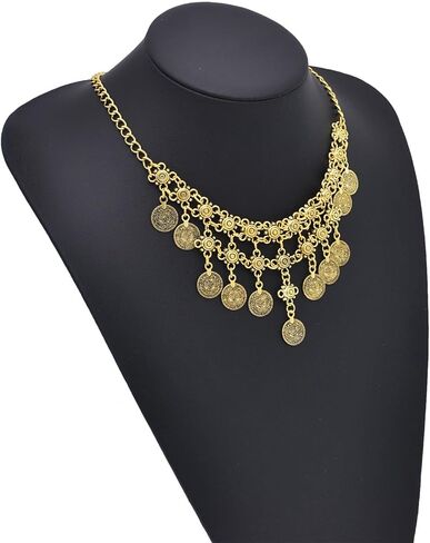 بوهو عملة سحر قلادة للنساء الطبقات عملة ذهبية مطرز قلادة قلادة القراصنة قلادة عملات مكتنزة شرابة العرقية الغجر زي الملحقات in Kuwait