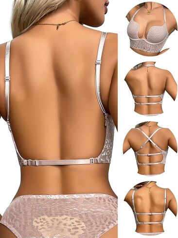 Lace U-Shaped Backless Lingerie Low Back Ultra-Thin Invisible Bra Breathable Underwire Multiway Convertible Straps Halter Bra in Saudi Arabia