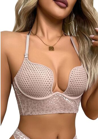 Lace U-Shaped Backless Lingerie Low Back Ultra-Thin Invisible Bra Breathable Underwire Multiway Convertible Straps Halter Bra in Saudi Arabia