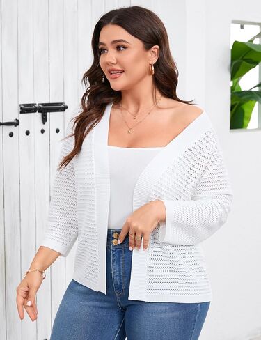 ShopWonder سترة نسائية صيفية مقاس كبير 3/4 كم طويل سترات خفيفة الوزن كاجوال محبوكة مفتوحة من الأمام in Kuwait