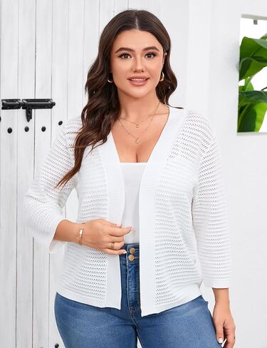 ShopWonder سترة نسائية صيفية مقاس كبير 3/4 كم طويل سترات خفيفة الوزن كاجوال محبوكة مفتوحة من الأمام in Kuwait