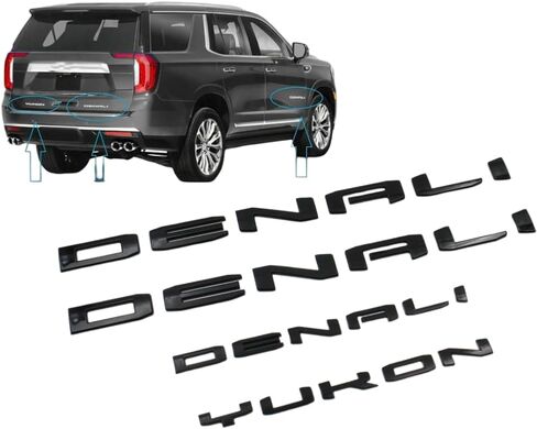 4pcs Door Rear Denali Yukon Emblems Letters Compatible with 2021-2024 Yukon Yukon XL (Gloss Black) in Saudi Arabia