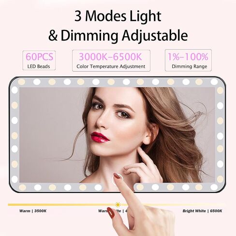 Car Sun Visor Vanity Mirror,Rechargeable Universal Makeup Mirror with 3 Light Modes & 60 LEDs - Dimmable Clip-on Rear View Sun-Shading Makeup in Kuwait