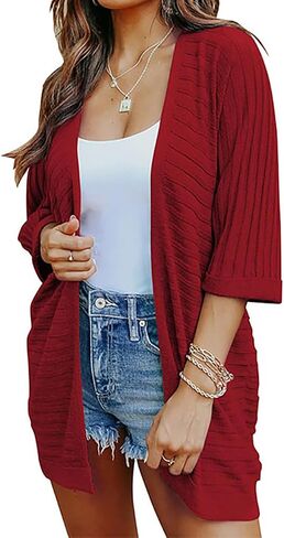 Women's 3/4 Sleeve Open Front Long Cardigan Sweater Lightweight Knit Fall Tops in Saudi Arabia