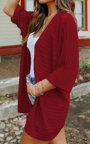Women's 3/4 Sleeve Open Front Long Cardigan Sweater Lightweight Knit Fall Tops in Saudi Arabia