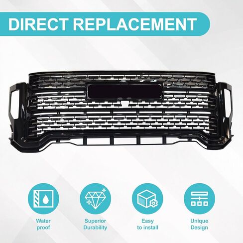Front Grill W/Camera Hole Compatible with GMC Sierra 2500HD 3500HD 2020 2021 2022 2023 Denali Style Front Upper Bumper Grille Chrome Replacement for 84656390 (Chrome) in Kuwait