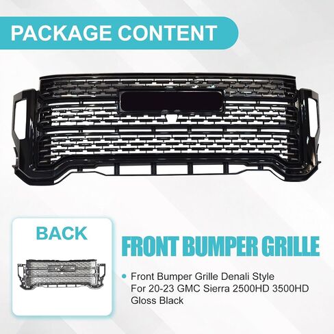 Front Grill W/Camera Hole Compatible with GMC Sierra 2500HD 3500HD 2020 2021 2022 2023 Denali Style Front Upper Bumper Grille Chrome Replacement for 84656390 (Chrome) in Kuwait