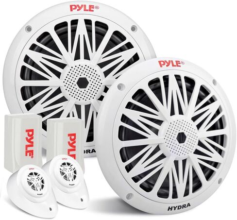 Pyle 6.5 Inch Marine Speakers - Coaxial 2-Way Waterproof Component Speaker Pair | Audio Stereo Sound System with Wireless RF Streaming Support | 6.5" In., 600 Watt - Pyle PLMRF65SB in Saudi Arabia