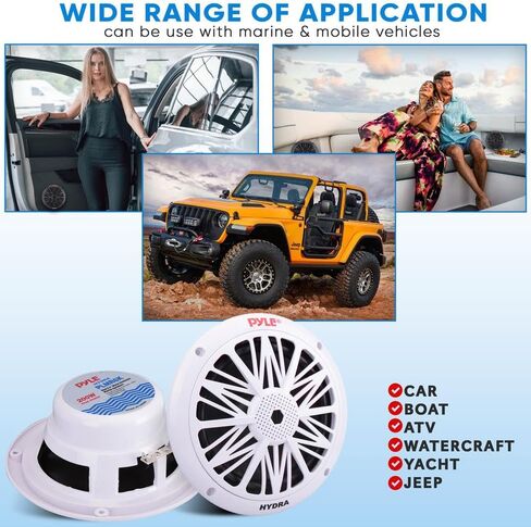 Pyle 6.5 Inch Marine Speakers - Coaxial 2-Way Waterproof Component Speaker Pair | Audio Stereo Sound System with Wireless RF Streaming Support | 6.5" In., 600 Watt - Pyle PLMRF65SB in Saudi Arabia