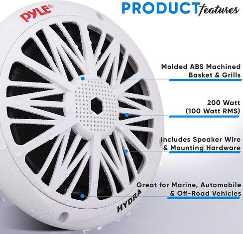 Pyle 6.5 Inch Marine Speakers - Coaxial 2-Way Waterproof Component Speaker Pair | Audio Stereo Sound System with Wireless RF Streaming Support | 6.5" In., 600 Watt - Pyle PLMRF65SB in Saudi Arabia