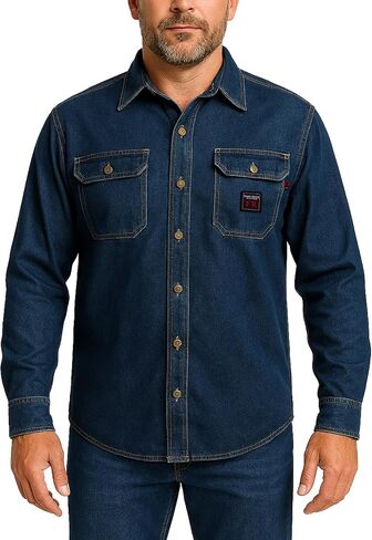Bass Creek Outfitters Mens Denim Shirt - Flame Resistant Button Down Long Sleeve Work Shirts for Men with Pockets (M-2XL) in Saudi Arabia