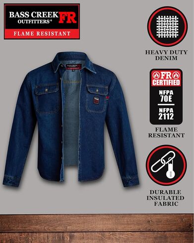 Bass Creek Outfitters Mens Denim Shirt - Flame Resistant Button Down Long Sleeve Work Shirts for Men with Pockets (M-2XL) in Saudi Arabia