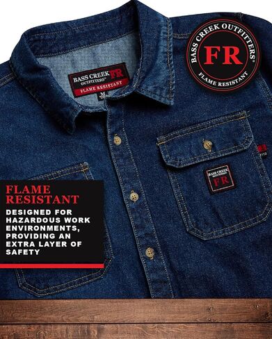 Bass Creek Outfitters Mens Denim Shirt - Flame Resistant Button Down Long Sleeve Work Shirts for Men with Pockets (M-2XL) in Saudi Arabia