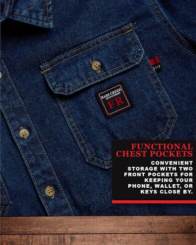 Bass Creek Outfitters Mens Denim Shirt - Flame Resistant Button Down Long Sleeve Work Shirts for Men with Pockets (M-2XL) in Saudi Arabia