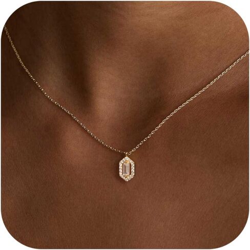 Dainty Gold Necklace for Women, 14k Gold Plated Cubic Zirconia Pendant Necklace Simple Gold Necklaces for Women Trendy Cute Non Tarnish Solitaire Necklace Fashion Wedding Gold Jewelry in Kuwait