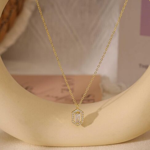 Dainty Gold Necklace for Women, 14k Gold Plated Cubic Zirconia Pendant Necklace Simple Gold Necklaces for Women Trendy Cute Non Tarnish Solitaire Necklace Fashion Wedding Gold Jewelry in Kuwait