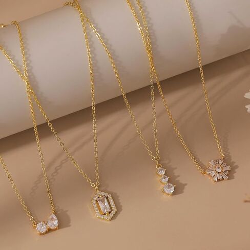 Dainty Gold Necklace for Women, 14k Gold Plated Cubic Zirconia Pendant Necklace Simple Gold Necklaces for Women Trendy Cute Non Tarnish Solitaire Necklace Fashion Wedding Gold Jewelry in Kuwait