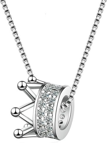 925 Sterling Silver Zircon Crown Necklace - 14K Yellow Gold Royal Charm Crown Necklace with Chain - Zircon Crown Pendant Necklace for Women - Crown Necklace for Women in Saudi Arabia