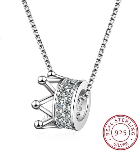925 Sterling Silver Zircon Crown Necklace - 14K Yellow Gold Royal Charm Crown Necklace with Chain - Zircon Crown Pendant Necklace for Women - Crown Necklace for Women in Saudi Arabia