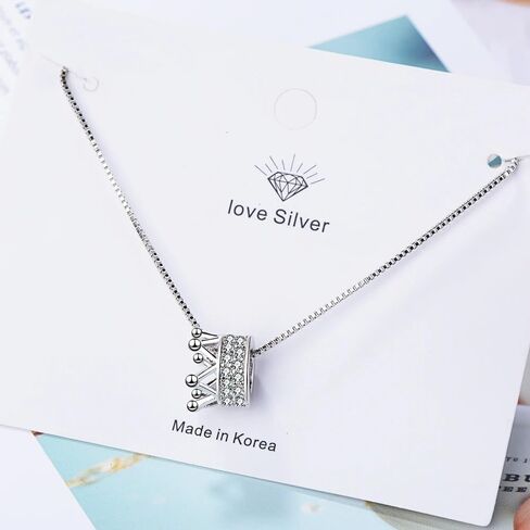 925 Sterling Silver Zircon Crown Necklace - 14K Yellow Gold Royal Charm Crown Necklace with Chain - Zircon Crown Pendant Necklace for Women - Crown Necklace for Women in Saudi Arabia