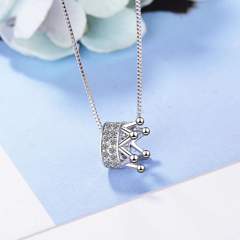 925 Sterling Silver Zircon Crown Necklace - 14K Yellow Gold Royal Charm Crown Necklace with Chain - Zircon Crown Pendant Necklace for Women - Crown Necklace for Women in Saudi Arabia