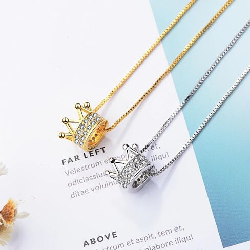 925 Sterling Silver Zircon Crown Necklace - 14K Yellow Gold Royal Charm Crown Necklace with Chain - Zircon Crown Pendant Necklace for Women - Crown Necklace for Women in Saudi Arabia