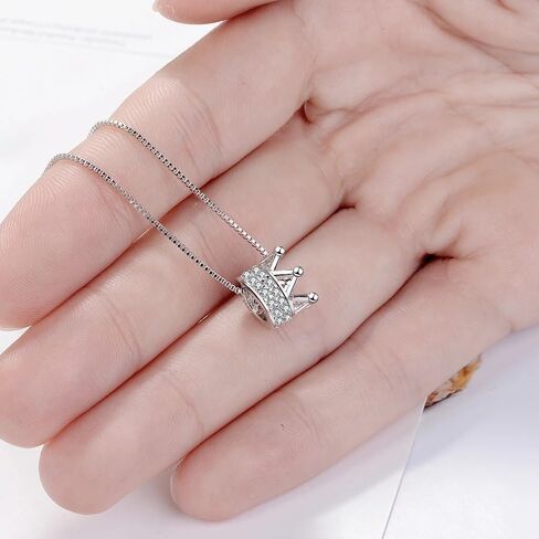 925 Sterling Silver Zircon Crown Necklace - 14K Yellow Gold Royal Charm Crown Necklace with Chain - Zircon Crown Pendant Necklace for Women - Crown Necklace for Women in Saudi Arabia