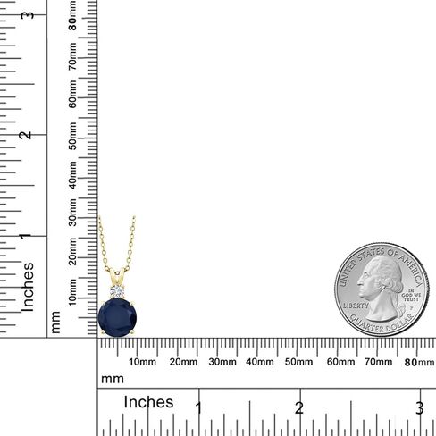 Gem Stone King 18K Yellow Gold Plated Silver Blue Sapphire and White Lab Grown Diamond Pendant Necklace For Women (5.12 Cttw, Gemstone September Birthstone, Round 10MM, with 18 Inch Chain) in Saudi Arabia
