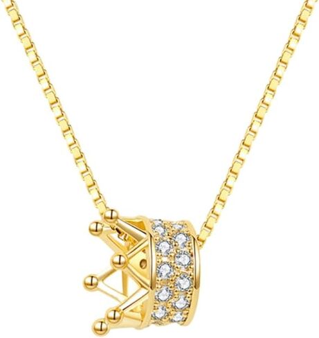 925 Sterling Silver Zircon Crown Necklace - 14K Yellow Gold Royal Charm Crown Necklace with Chain - Zircon Crown Pendant Necklace for Women - Crown Necklace for Women in Kuwait