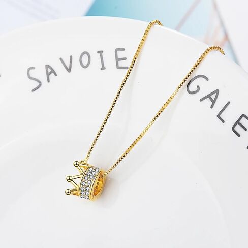 925 Sterling Silver Zircon Crown Necklace - 14K Yellow Gold Royal Charm Crown Necklace with Chain - Zircon Crown Pendant Necklace for Women - Crown Necklace for Women in Kuwait