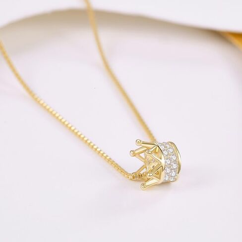 925 Sterling Silver Zircon Crown Necklace - 14K Yellow Gold Royal Charm Crown Necklace with Chain - Zircon Crown Pendant Necklace for Women - Crown Necklace for Women in Kuwait