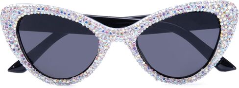 ICARA Fashion Womens Rhinestone Sunglasses Retro Black Cat Eye Sunglasses Crystal Sparkle For Women with UV protection in Saudi Arabia