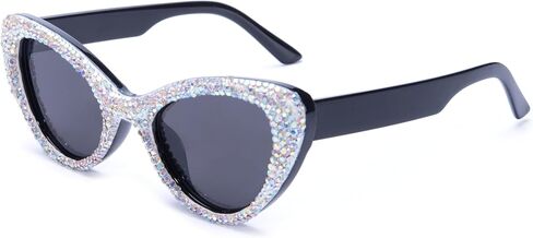 ICARA Fashion Womens Rhinestone Sunglasses Retro Black Cat Eye Sunglasses Crystal Sparkle For Women with UV protection in Saudi Arabia