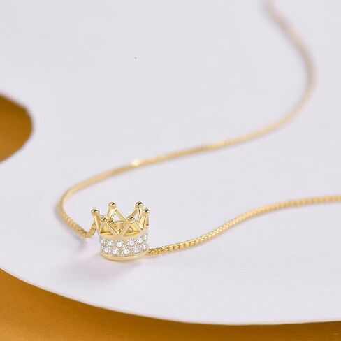 925 Sterling Silver Zircon Crown Necklace - 14K Yellow Gold Royal Charm Crown Necklace with Chain - Zircon Crown Pendant Necklace for Women - Crown Necklace for Women in Kuwait