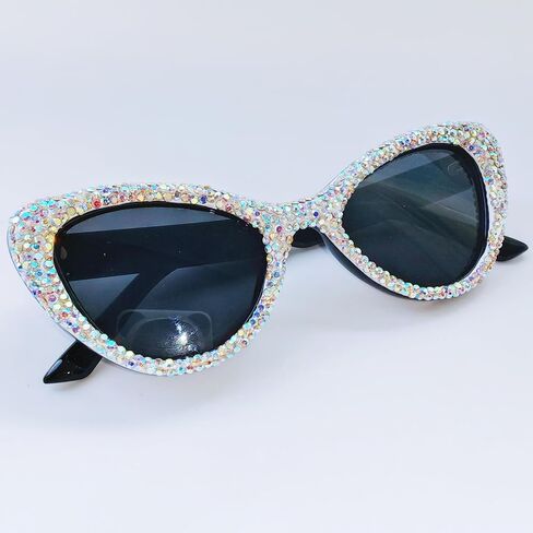 ICARA Fashion Womens Rhinestone Sunglasses Retro Black Cat Eye Sunglasses Crystal Sparkle For Women with UV protection in Saudi Arabia