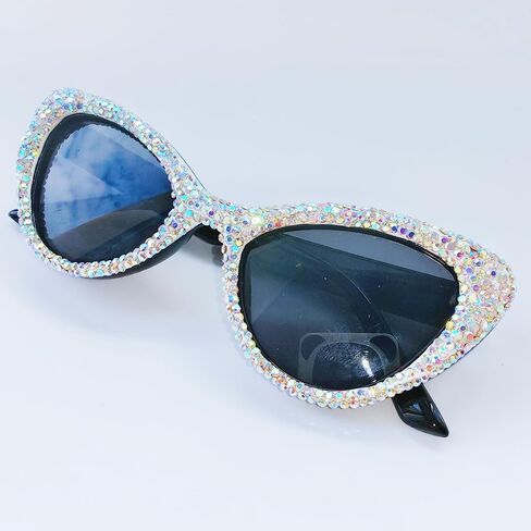 ICARA Fashion Womens Rhinestone Sunglasses Retro Black Cat Eye Sunglasses Crystal Sparkle For Women with UV protection in Saudi Arabia