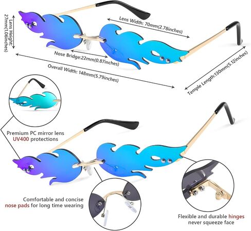 FEISEDY Fire Flame Sunglasses for Women Mirror Rimless Fire Shaped Novelty Sunglasses B2839 in Kuwait