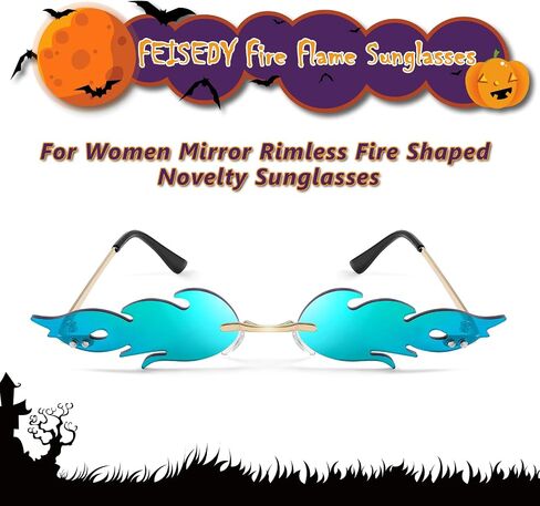 FEISEDY Fire Flame Sunglasses for Women Mirror Rimless Fire Shaped Novelty Sunglasses B2839 in Kuwait
